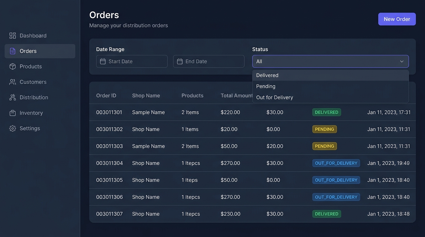 Anabia Traders Orders — Order management with status tracking